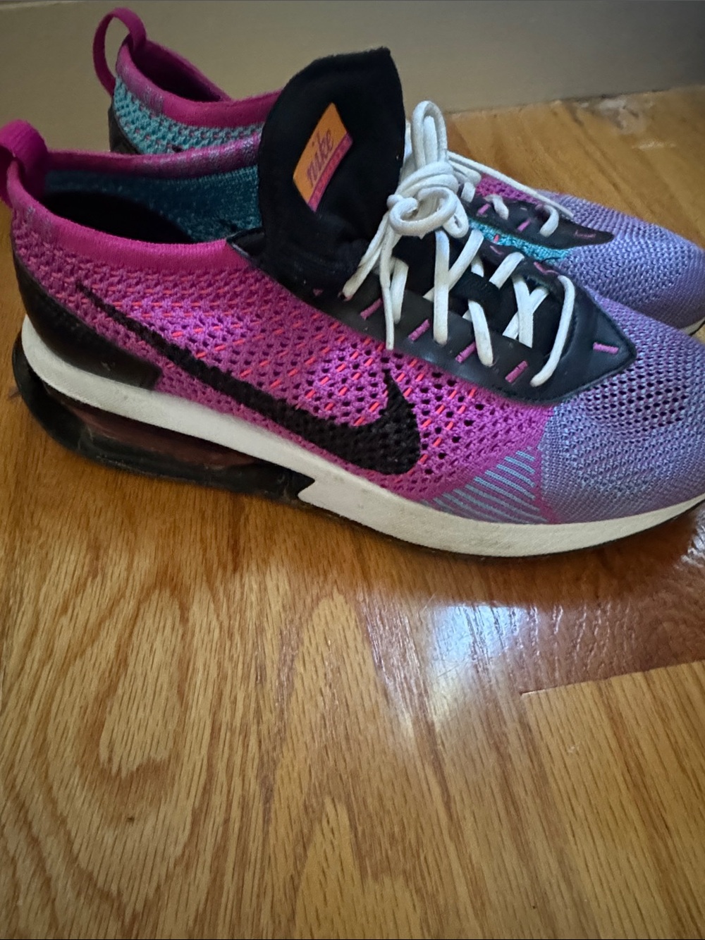 Nike Women's Pink and Purple Flyknit Air Running Shoes